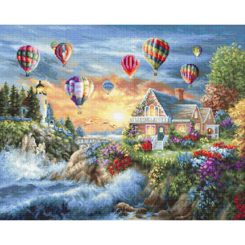 Set Ricamo Luca-S Palloncini sulla Baia | Kit Punto Croce Gold 30x24cm