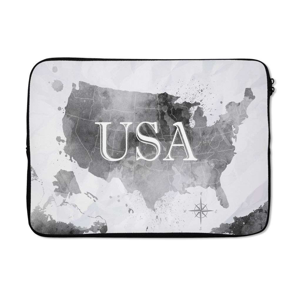 MuchoWow Laptop Hülle 13 Zoll Weltkarte - Aquarell - Vereinigte Staaten Laptoptasche - Laptophülle - Sleeve - Rundumschutz