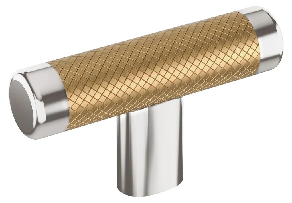 Bouton d'armoire 67 mm bicolore Nickel Poli et Bronze Champagne