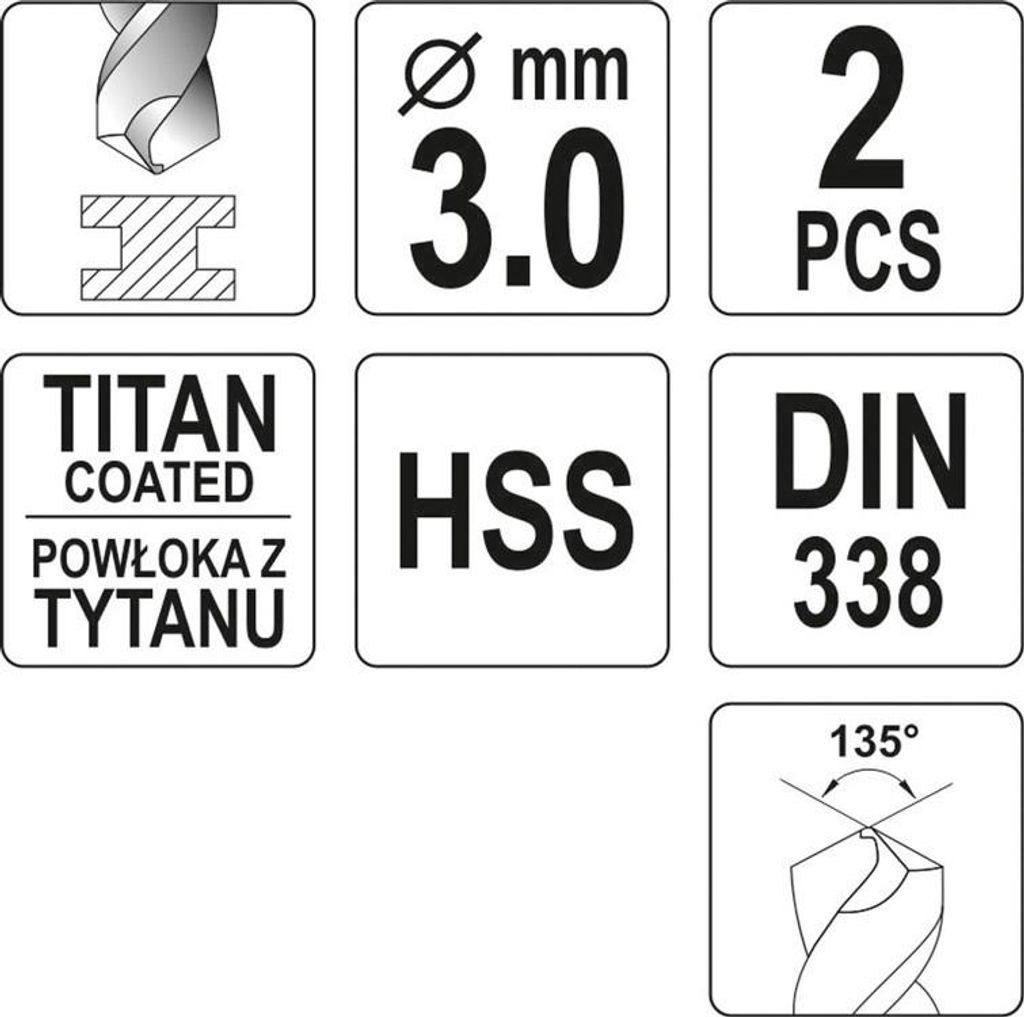 METALLBOHRER HSS-TiN 3 MM - 2 STK YT-44635 YATO