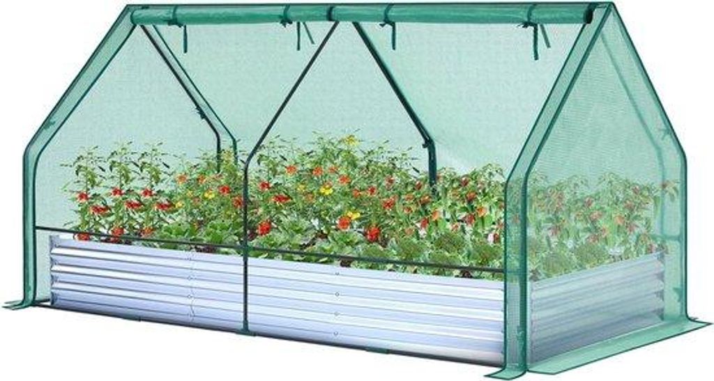 Das multifunktionale Metall-Planter-Set mit PE-Überzug, bestehend aus einem Tomatenkasten mit 4 Türen und einem Kräutergarten, abmessungen 240 x...