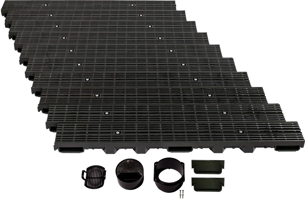 Entwässerungsrinne Höhe 60mm Kunststoff 10m, Längsstabrost, Schwarz