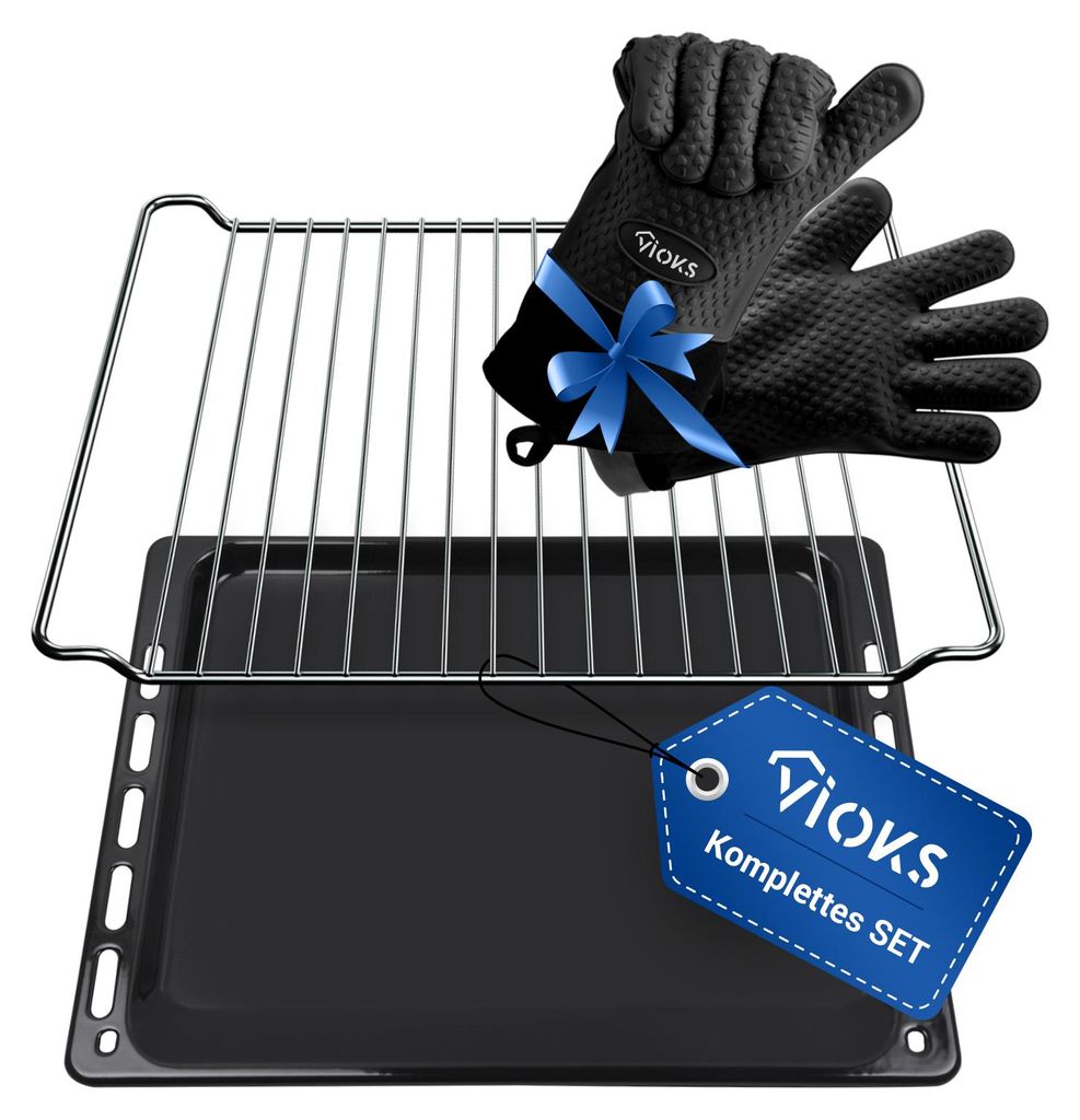 Backblech Grillrost mit 2x Ofenhandschuhe passend wie Bauknecht 481241838128 für Ofen