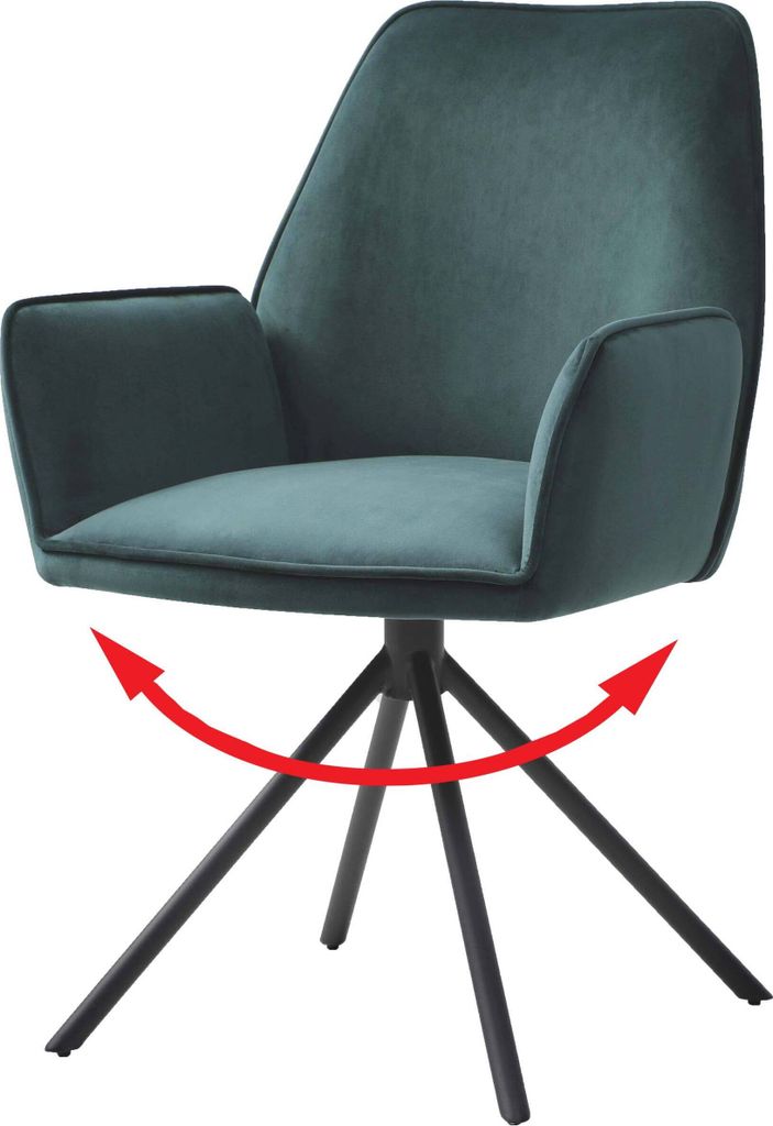 Esszimmerstuhl HWC-G67, Küchenstuhl Stuhl mit Armlehne, drehbar Auto-Position, Samt MVG grün, Beine schwarz