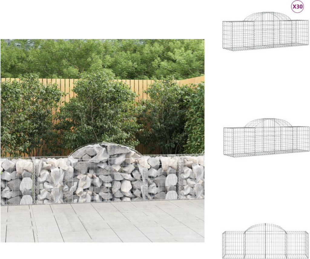 vidaXL Gabionen mit Hochbogen 30 Stk. 200x50x60/80 cm Verzinktes Eisen - Blumentöpfe & Pflanzgefäße