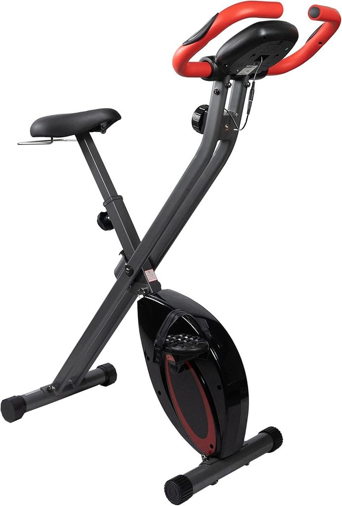 Fjoerdesports faltbarer Fahrradtrainer, Heimtrainer, Fitnessfahrrad LCD Trainingscomputer, klappbarer Hometrainer, inklusive Pulsmessung - Schwarz