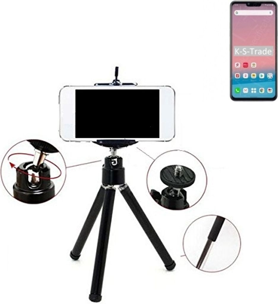 K-S-Trade Smartphone Stativ Dreibein kompatibel mit LG Electronics Style3 Tripod aus Aluminium Klemmstativ Stativ Adapter für Mobiltelefone schwarz