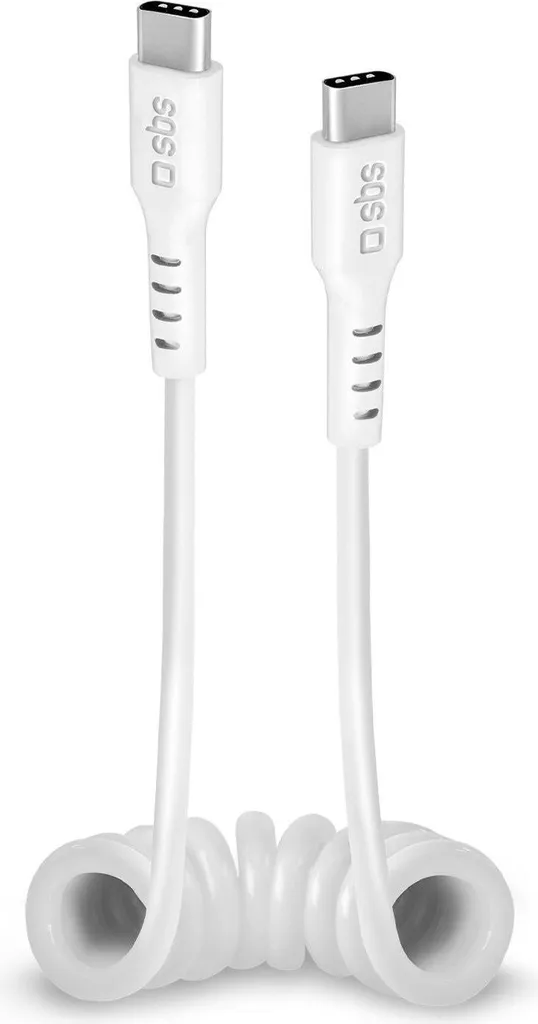 Câble Spiralé USB-C SBS 1m Blanc : Anti-nœuds et Flexible pour Voiture