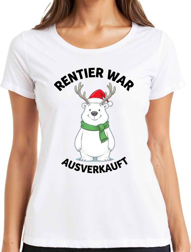 Rentier war t lustig Weihnachten Eisbär Geweih Geschenk Damen T-Shirt, Weiß, L