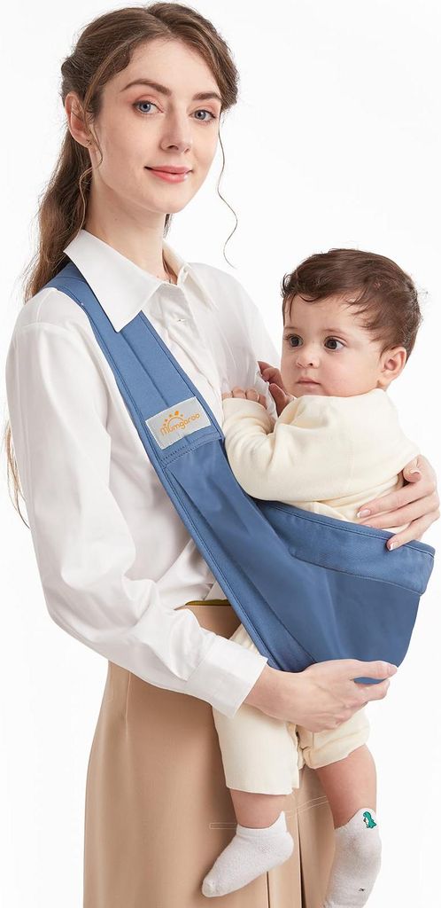 Tragetuch Baby, Mumgaroo Babytrage Neugeborene ab Geburt, On the Go Multifunktionale, für Babys von 0 bis 36 Monaten, Kleinkinder bis 15kg, Blau