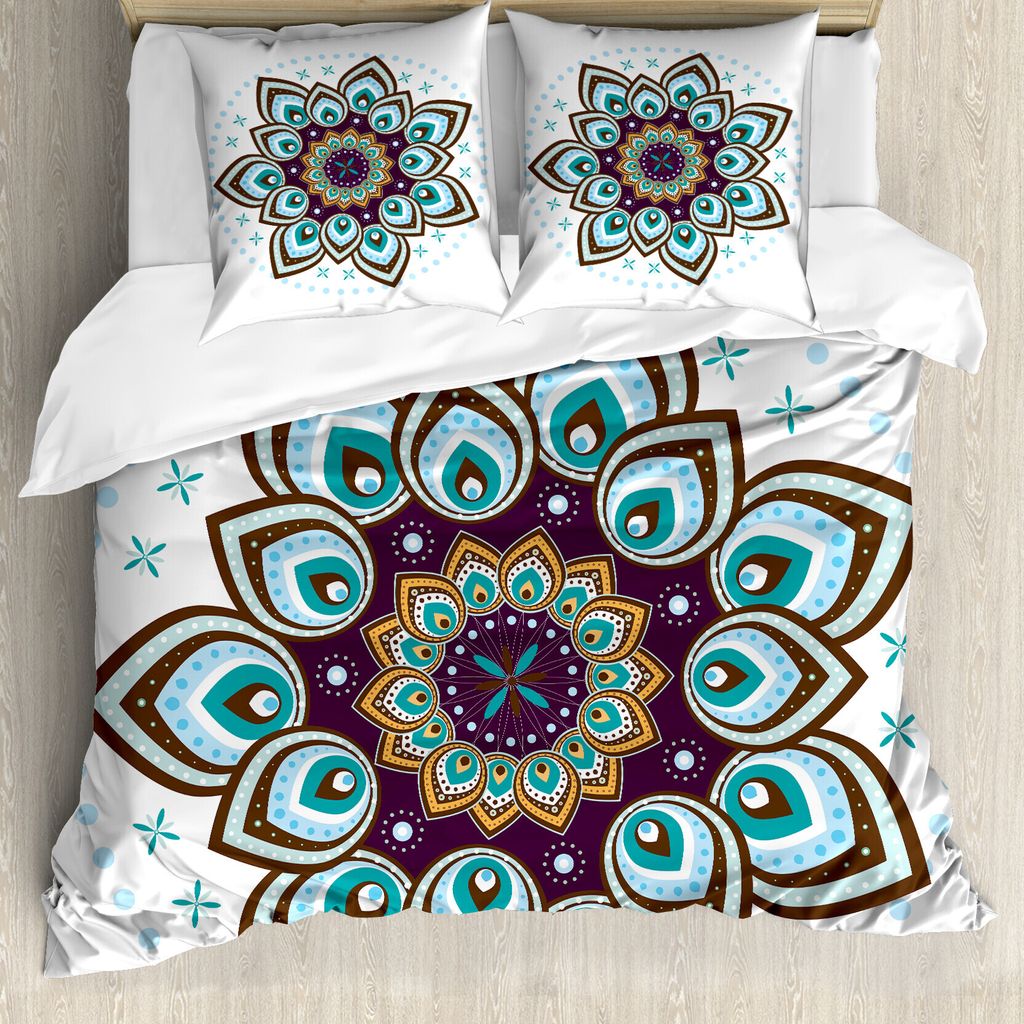 ABAKUHAUS Mandala Bettbezug, Boho blühende Blumen, Milbensicher Allergiker geeignet mit Kissenbezügen, 155 cm x 220 cm - 80 x 80 cm, Lila Brown u...