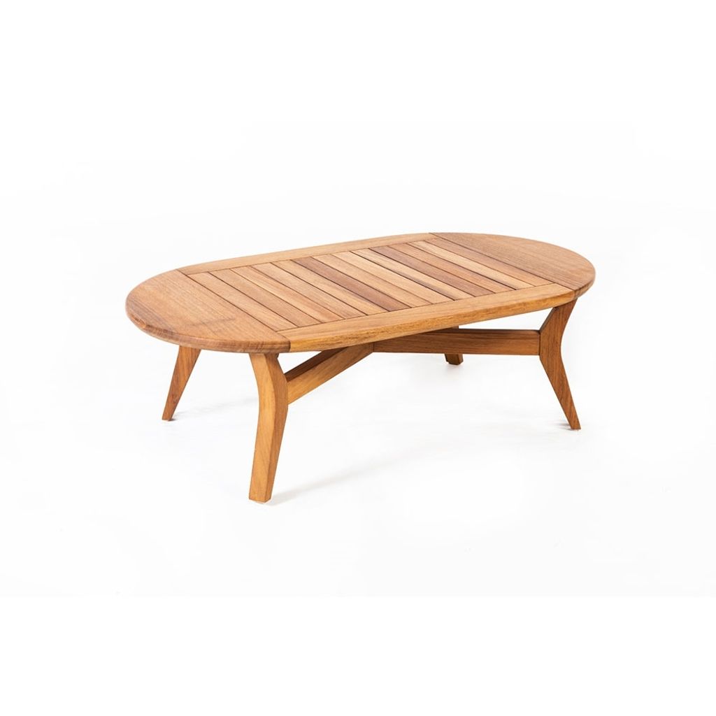 Couchtisch Oval Holz aus Iroko Massivholz, Gartenmöbel Holztisch für Garten (130 x 76 x 40 cm), Outdoor Oval Tisch Balkontisch Terasse Moon