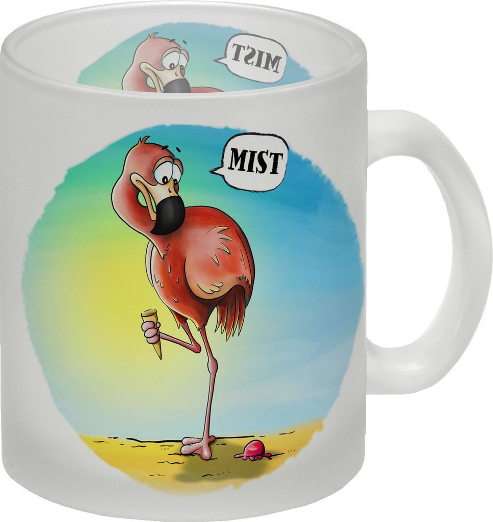 Mist Glas Tasse mit Flamingo Motiv Produktbild 