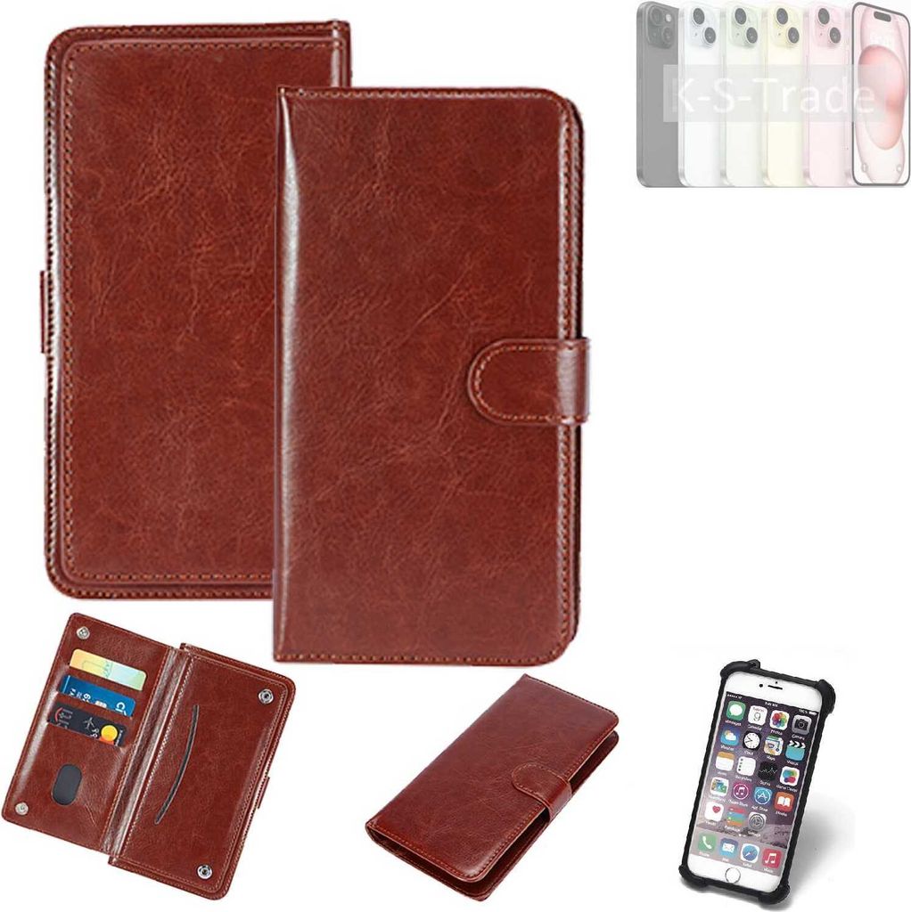 K-S-Trade 360° Hülle kompatibel mit Apple iPhone 15 braun Kunstleder Case BookCase WalletCase Kunstlederederhülle Handyhülle, Rundumschutz Bumper