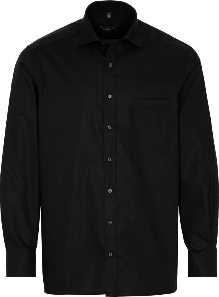 Eterna Herrenhemd schwarz Comfort Fit bügelfrei mit Kent-Kragen Langarm Popeline Baumwolle mit Brusttasche