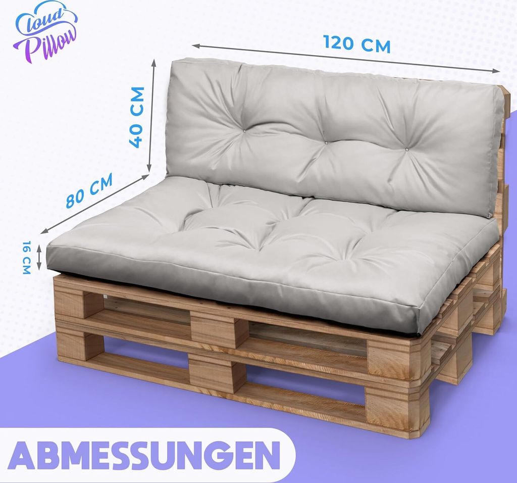 Palettenkissen Set 120x80 cm Grau – Wasserdichte Sitz- &