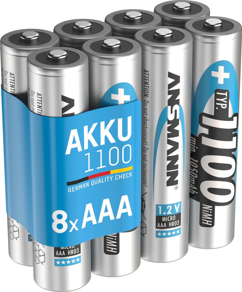 ANSMANN Akku AAA, 8 Stück Typ 1100 mAh (min. 1050 mAh) NiMH 1,2 V