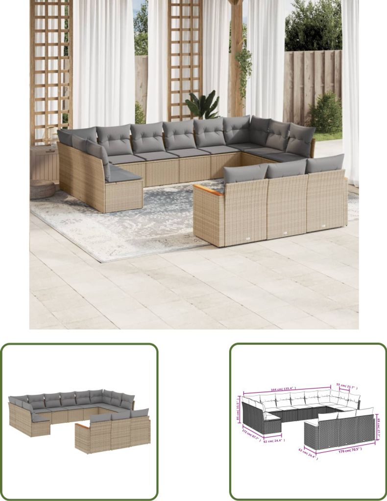 The Living Store 13-tlg. Garten-Sofagarnitur mit Kissen Produktbild 