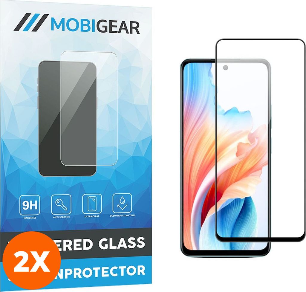 Mobigear Premium 4.99 OPPO A38 Panzerglas Gehärtetes Glas Displayschutz - Hüllenfreundlich - Schwarz (2er Pack)
