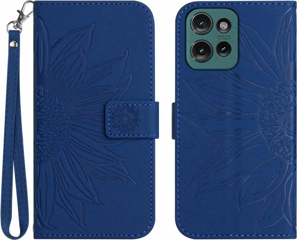 Motorola Edge 50 Neo Hülle - Coverup Sonnenblume Klapphülle mit Schlüsselband - Blau