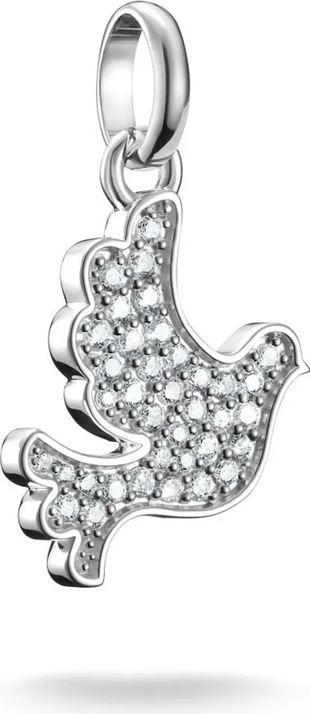 Pendentif Charm Colombe en Argent 925 avec Oxydes de Zirconium Blancs