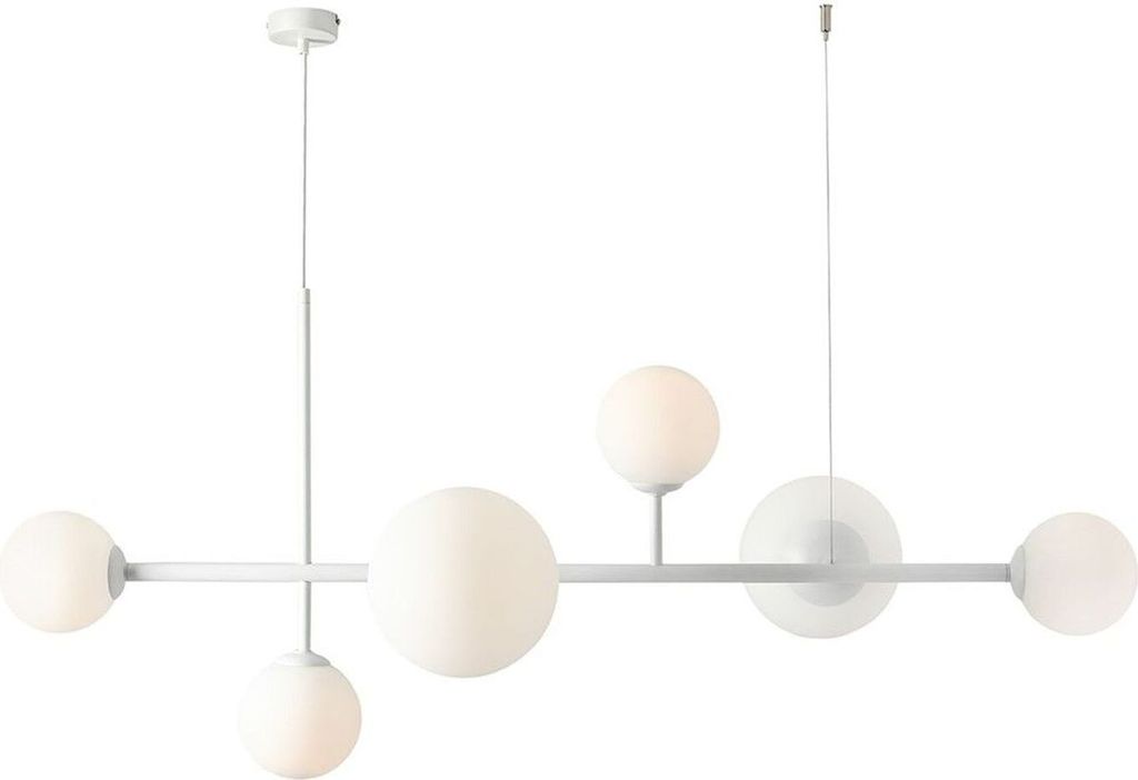 Hängeleuchte Glas Metall E14 H: max. 110 cm Weiß 4-flammig Kugel Schirm Modern