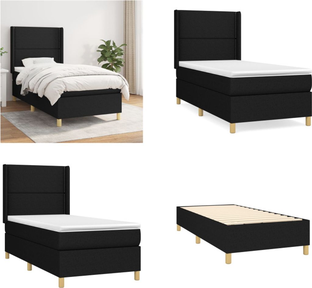 vidaXL Boxspringbett mit Matratze Schwarz 90x200 cm Stoff - Boxspringbett - Boxspringbetten - Bett - Schlafzimmermöbel