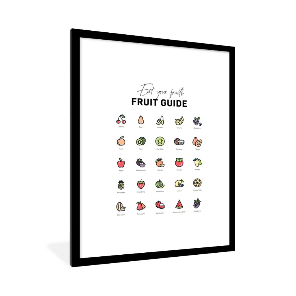MuchoWow Gerahmtes Poster Küche - Lebensmittel - Obst 60x80 cm - Poster mit Schwarzem Bilderrahmen Wandposter Rahmen Foto Bilder - Wohnzimmer - ...
