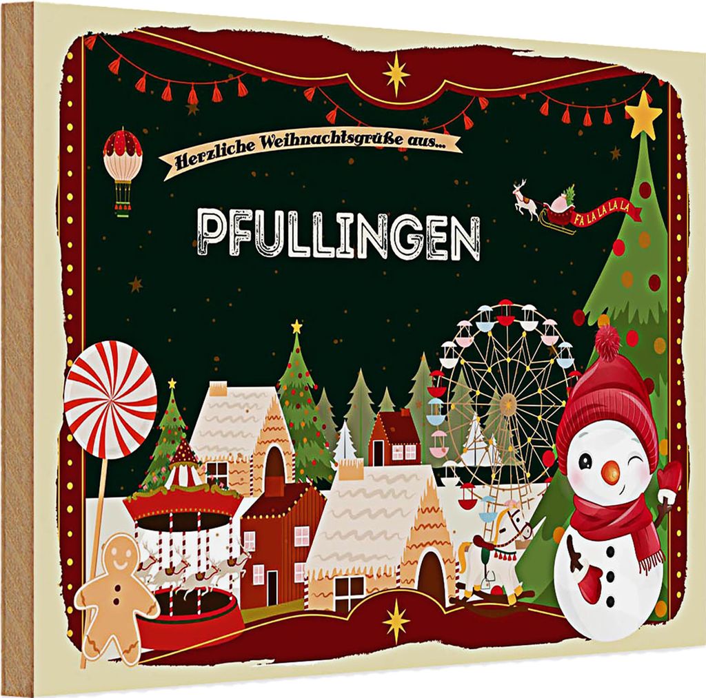 Holzschild Weihnachten Grüße PFULLINGEN 30x20cm
