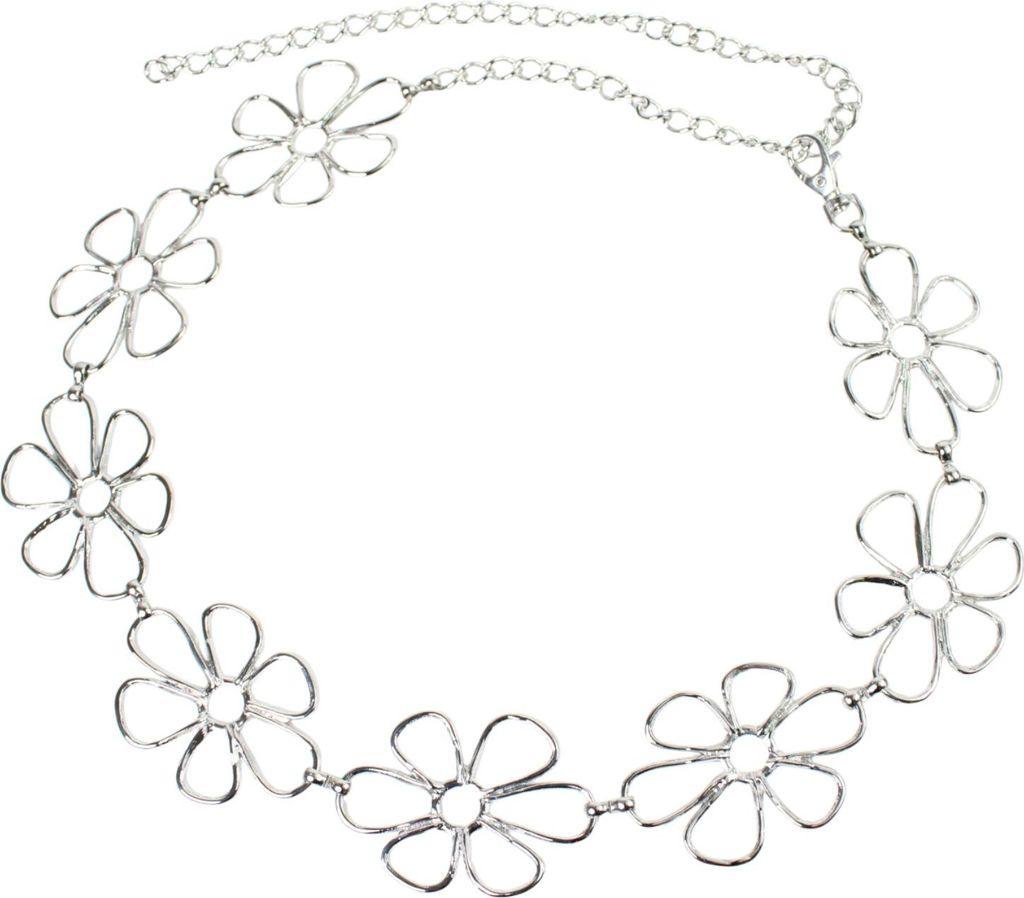 FRONHOFER silberner Kettengürtel mit großen Blumen, Blumenkettengürtel, 110 cm