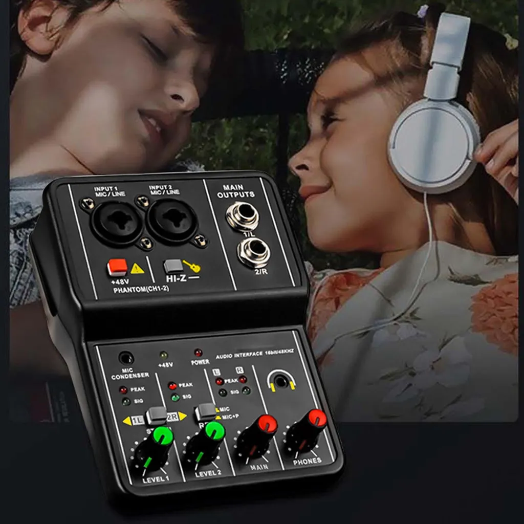 Mélangeur audio 48V USB portable pour micro studio et karaoké Web