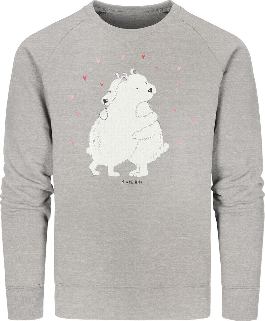 Mr. & Mrs. Panda Baumwoll Pullover Eisbär Umarmen Größe L - Heather Grey - Geschenk, Rundhals, Pulli, Sweater, Nachhaltiger, Lustige Sprüche, S...