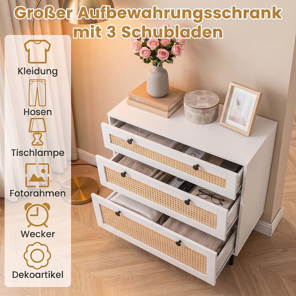 COSTWAY Kommode, Schubladenschrank mit 3 Schubladen aus
