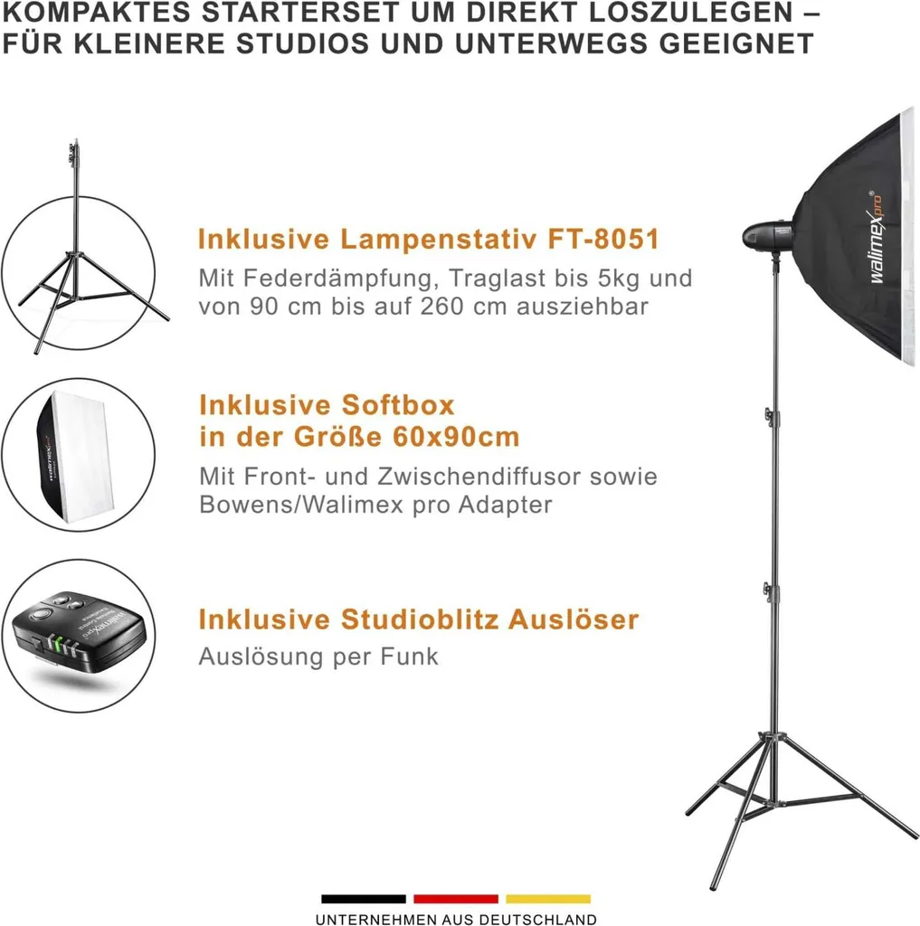 Flash Studio Walimex Newcomer 300 II Set Single avec Softbox et Pied - 5
