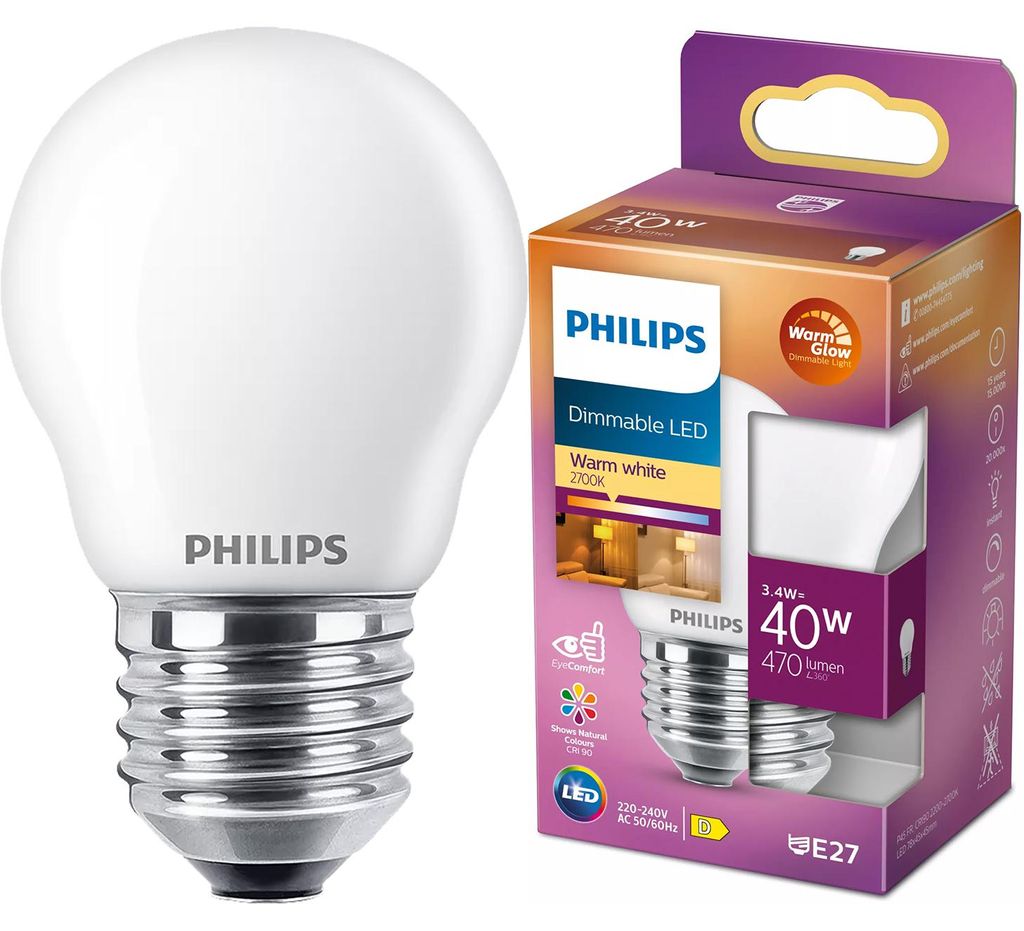 Philips Świeczka żarnikowa matowa 40 W P45 E27, 3,4 W, 40 Zdjęcie produktu 