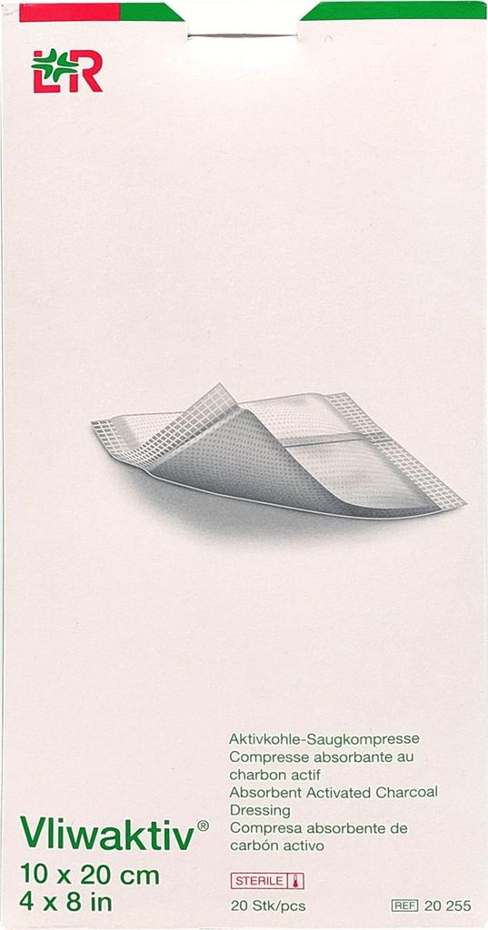 Vliwaktiv Aktivkohle-Saugkomp.10x20 cm steril 20 St Produktbild 