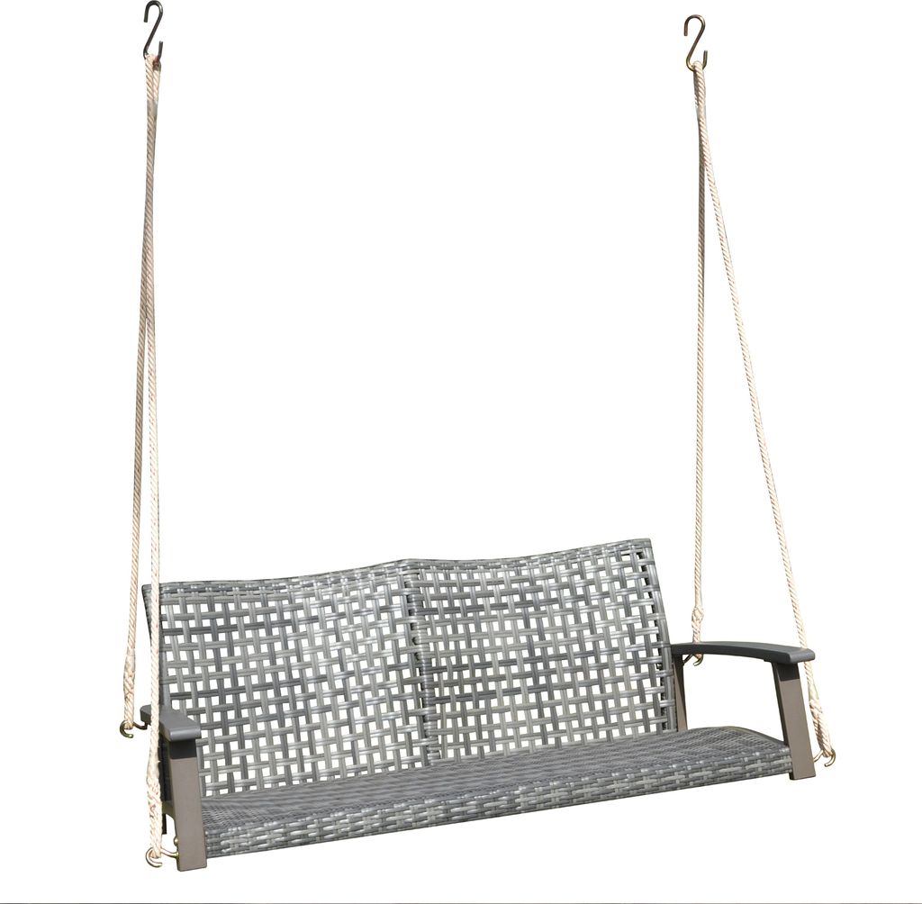 Hängebank Gartenbank Grau 114cm Schaukel 2-Sitzer Bank Baumschaukel Polyrattan inkl. Seil