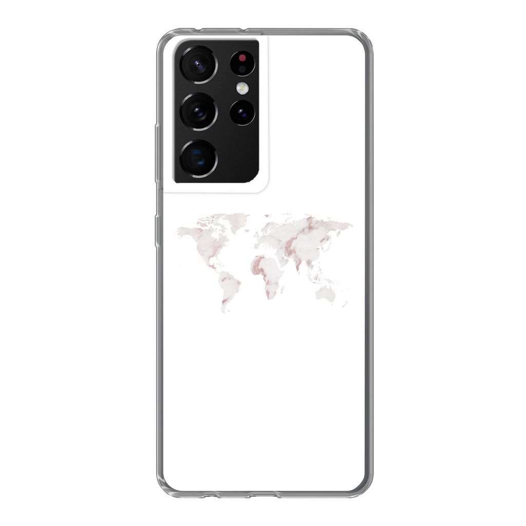 MuchoWow Handyhülle Schutzhülle Hülle für Samsung Galaxy S21 Ultra Weltkarte - Marmor - Karte Silikon Softcase Handy Hülle - Mobiltelefon