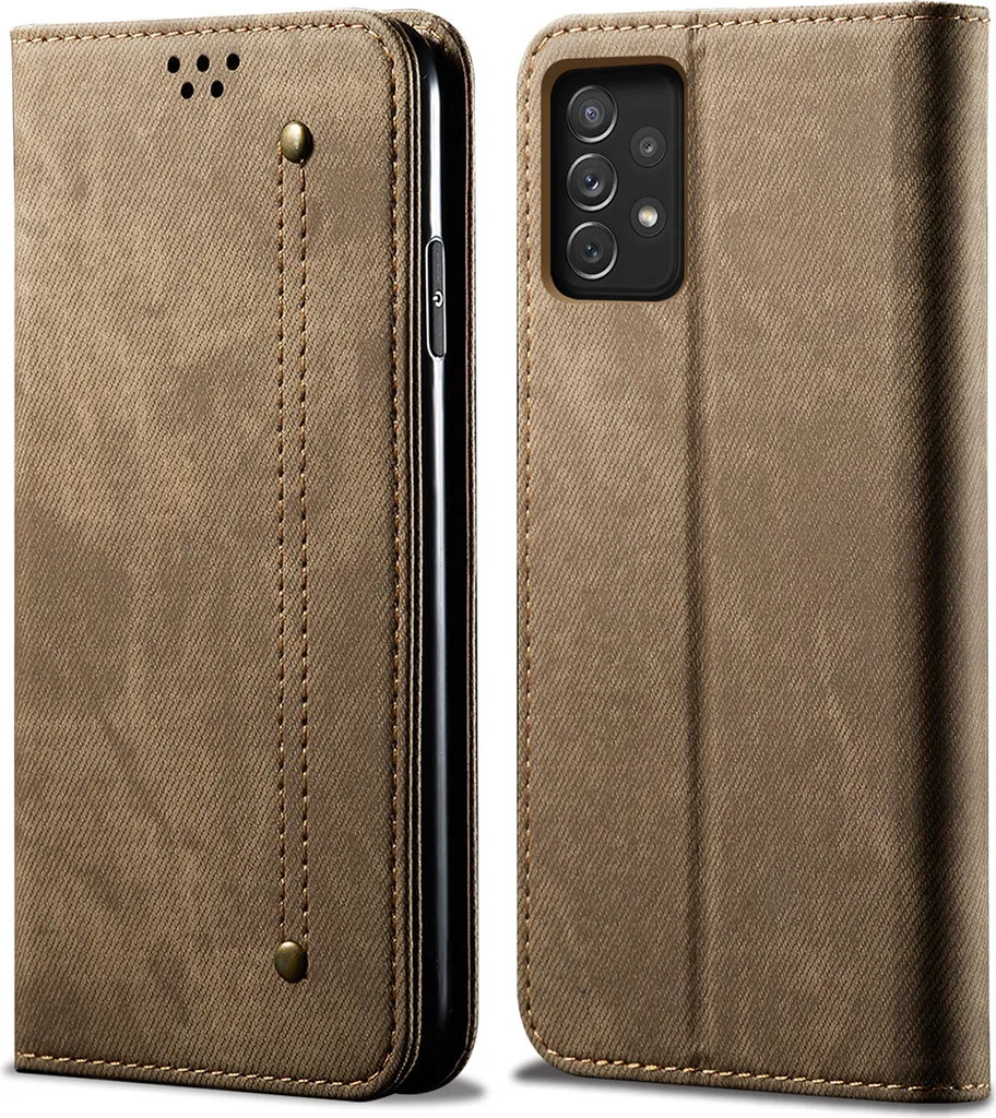 Custodia Galaxy A52S 5G Khaki: Cover Portafoglio in Pelle Magnetica