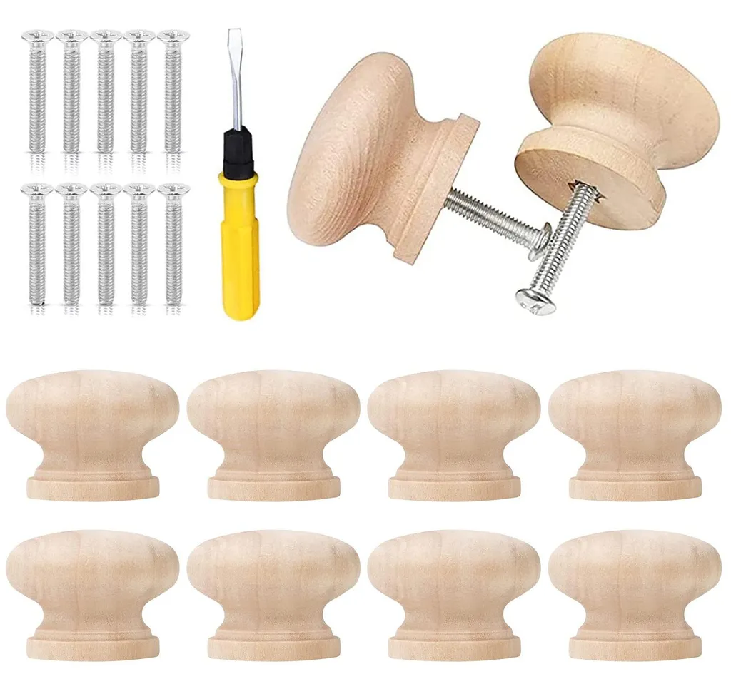 Poignées de Tiroirs Rondes en Bois pour Armoire et Cuisine - 10 pcs