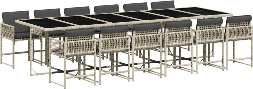 (Robust Möbel) 13-tlg. Garten-Essgruppe - elegantes Design - Sitzgruppe/Gartenmöbel-Set - mit Kissen Hellgrau Poly Rattan - Terassenmöbel DE...
