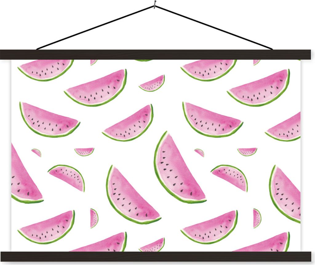 MuchoWow Textilposter Wassermelonen - Weiß - Pastell 90x60 cm mit schwarzem Rahmen - Aufhängungssatz