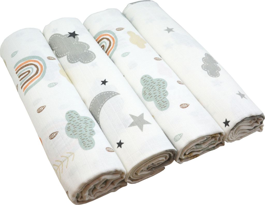 M.M.C. Spucktücher 4 PACK Wolken Mullwindel One Size 2 Grün, 2 Grau