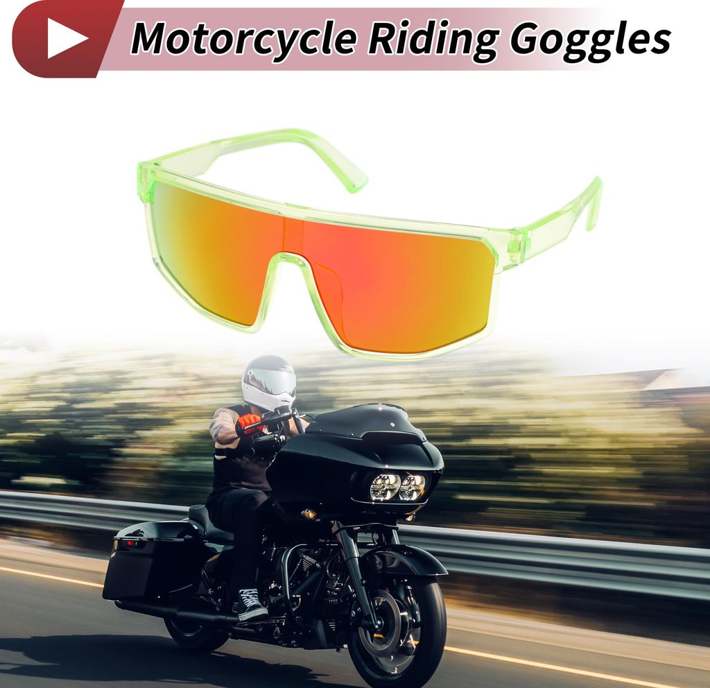 1 Stück Motorrad-Brillen PC Fahrrad-Sonnenbrille Rote Linse Grüner Rahmen