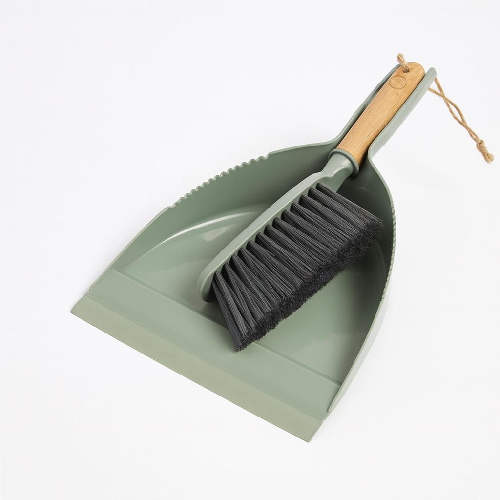 Kehrgarnitur 2er-Set mit Bambusgriff ca. 31×22 cm – Kehrschaufel und Handfeger aus robustem Material für Haushalt, Küche und Werkstatt