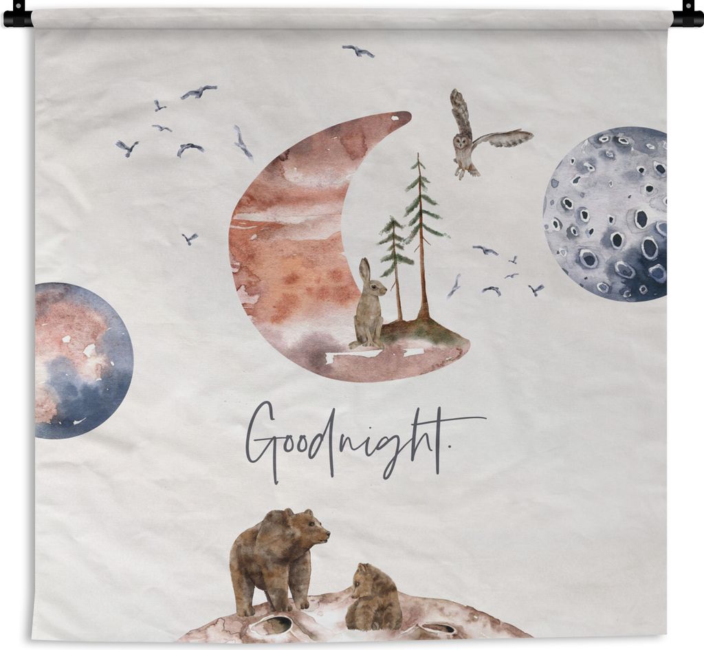 MuchoWow Wandteppich Wandbehang Zitate - Gute Nacht - Sprichwörter - Kinder - Jungen - Mädchen - Kind 120x120 cm Tapisserie Dekoration Wandtuch...