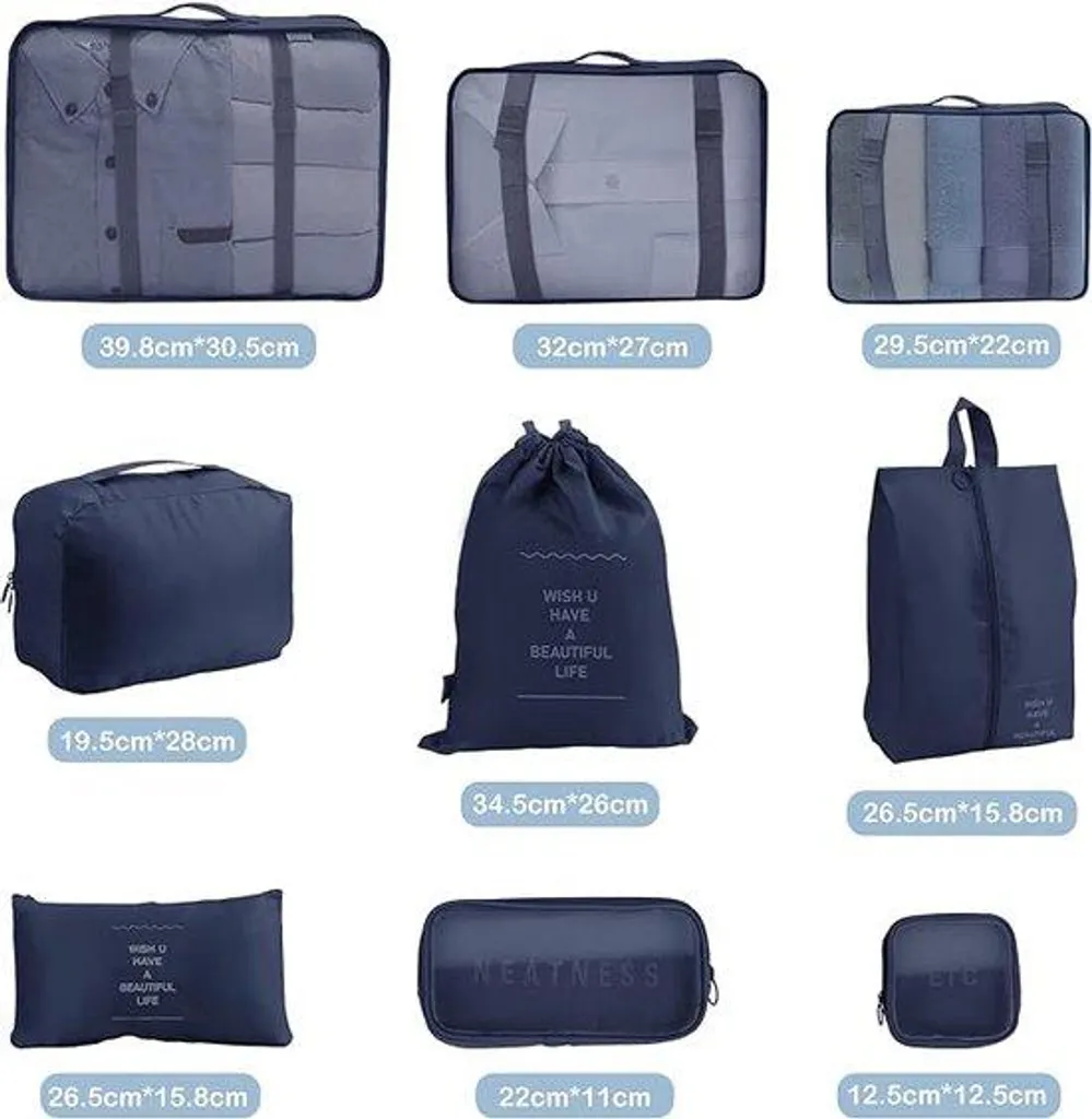 Rangement pour sac de voyage anti-froissement, set de 9 sacoches