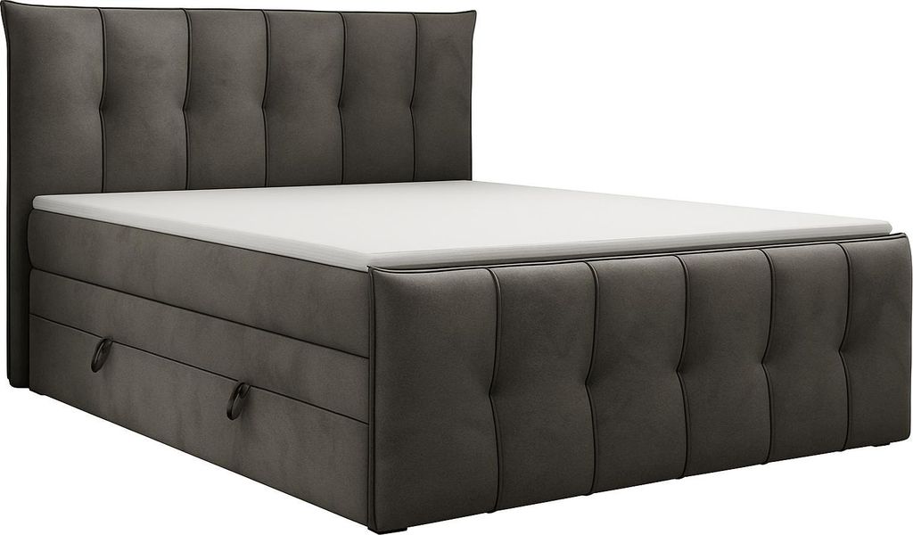 KSHOMECONCEPT Boxspringbett 200x200 cm, Bett mit Bettkasten und Bonellmatratze und Topper, SUPREME, Dunkelgrau