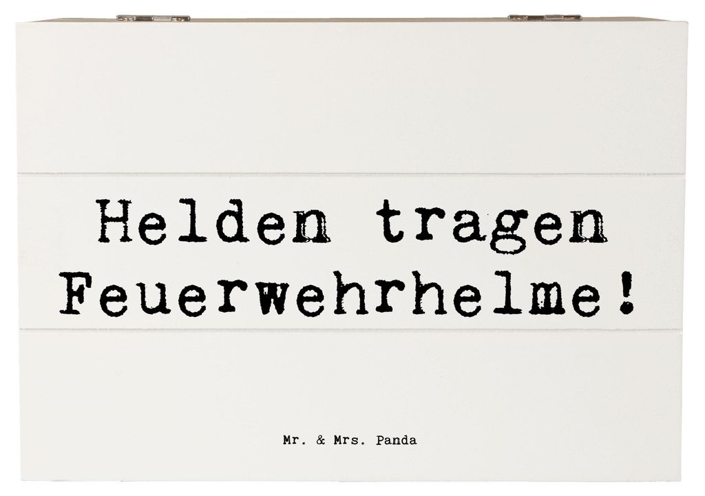 Mr. & Mrs. Panda Holzkiste Spruch Feuerwehrmann Helden 22 x 15 cm - Weiß - Geschenk, mit Deckel, Feuerwehrhelme, aufbewahrungskiste, Danke sagen, ...
