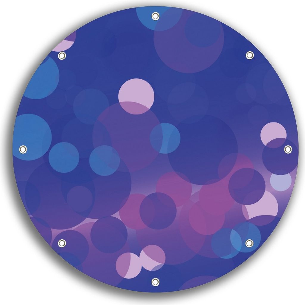 Wallario rundes Outdoor-Poster für Garten oder Balkon, Motiv Blaue Kreise mit pink - harmonisches Muster, 30 cm Durchmesser